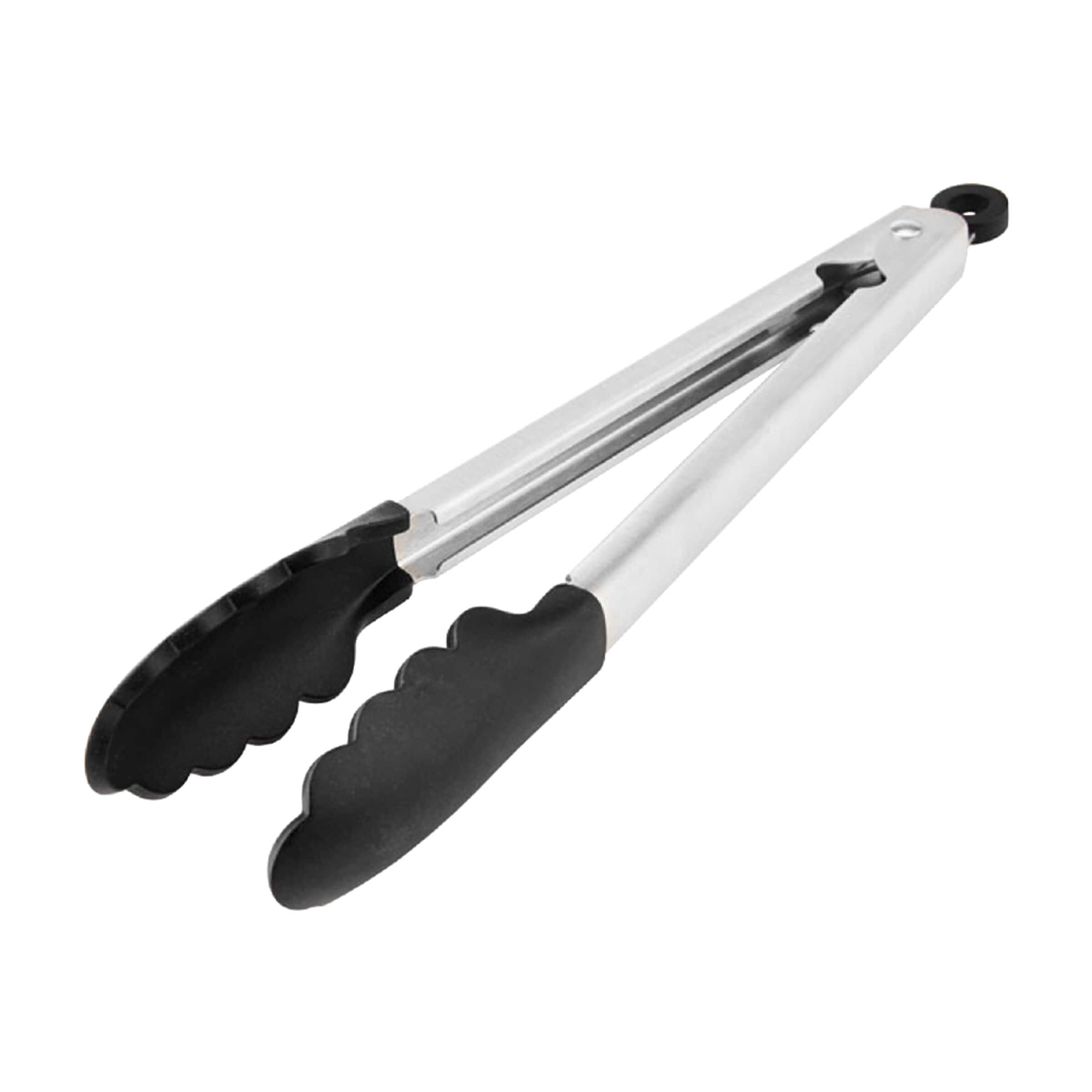 Farberware 11-inch Silicone Tip Locking Tongs in Black and Stainless Steel