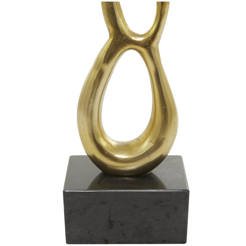 Aluminum Metal Abstract Tall Linked Floor Decorative Sculpture with Black Base - Black, Gold, Silver - Roche River Decor
