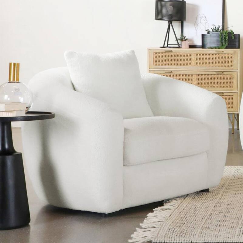 Fabric Upholstered Accent Chair with One Accent Pillow in Natural and Black