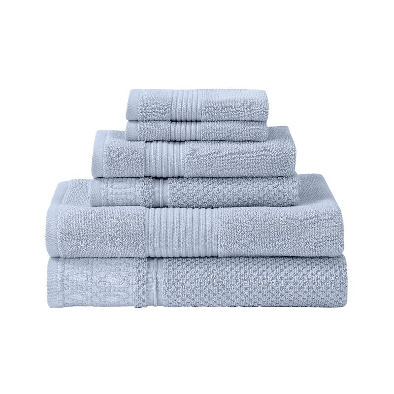 Modern Threads 6-Piece Jacquard Towel Set Astra - 100% Cotton, Bath, Hand & Washcloths - Modern Geometric Pattern - Light Blue