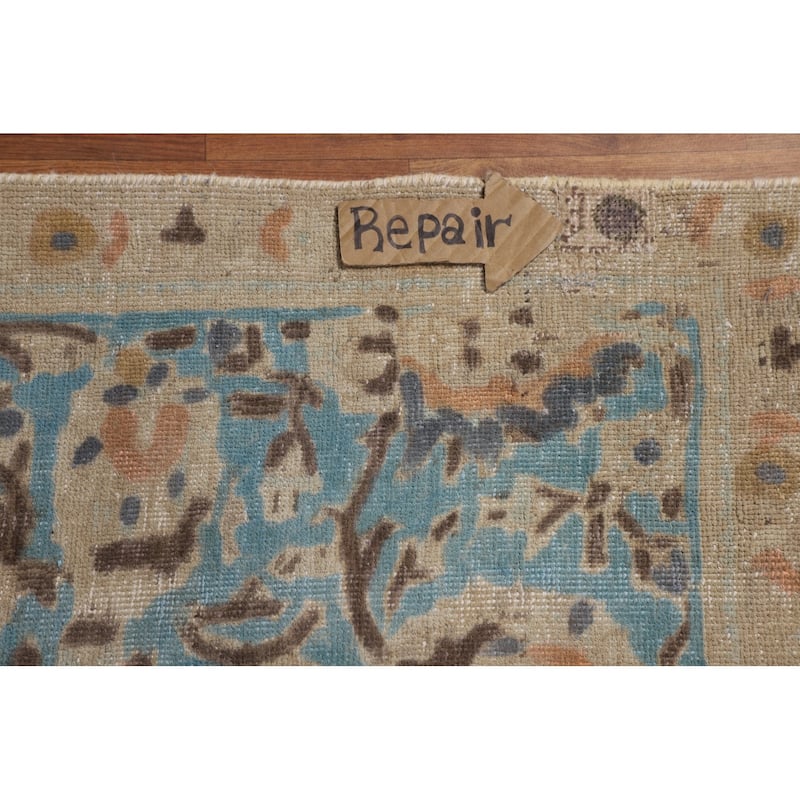 Light Blue Distressed Tabriz Persian Antique Rug Handmade Wool Carpet - 10'2" x 13'2"