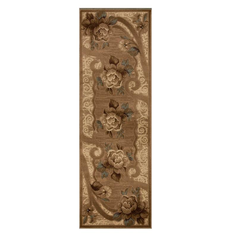 Superior Traditional Floral Border Power-Loomed Indoor Area Rug