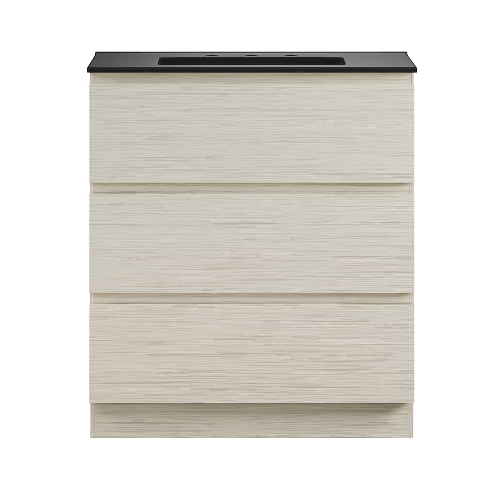Liberte 30" Freestanding Bathroom Vanity In White Oak With Black 3-Hole Widespread Sink Top - 30