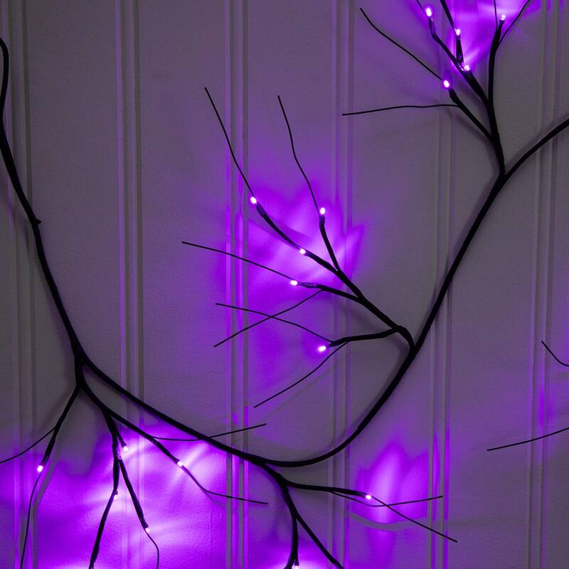 Pre-Lit Twig Artificial Halloween Garland - 6.5' x 5" - Purple LED Lights