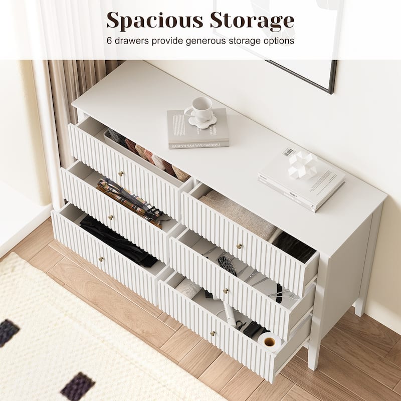 6 Drawer Dresser Fluted Modern with 5 Colors Available | High Weight Capacity Wood Dresser for Bedroom