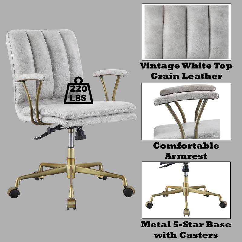 Leather Executive Office Chair, Upholstered Work Chair with Wheels, Computer Desk Chair with Adjustable Height - N/A
