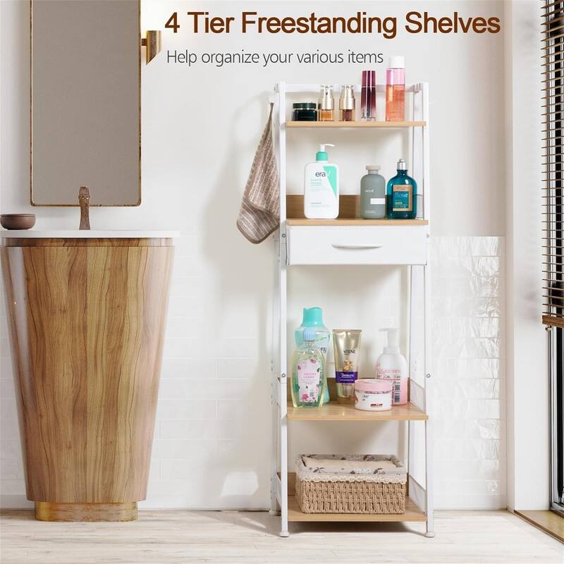 4 Tier Bathroom Ladder Shelf - 11.22"D x 14.88"W x 44.29"H