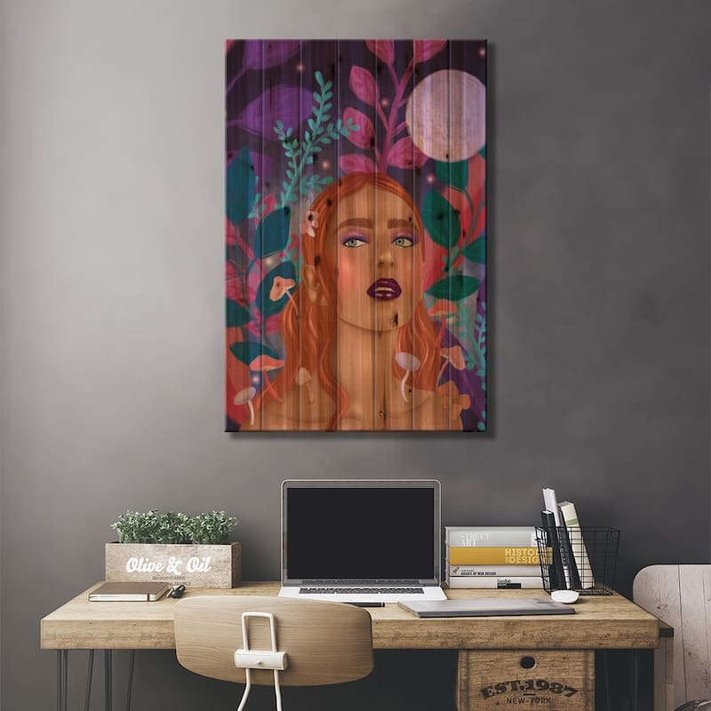 Mushroom Fairy Print On Wood by Olivia Bürki - Multi-Color
