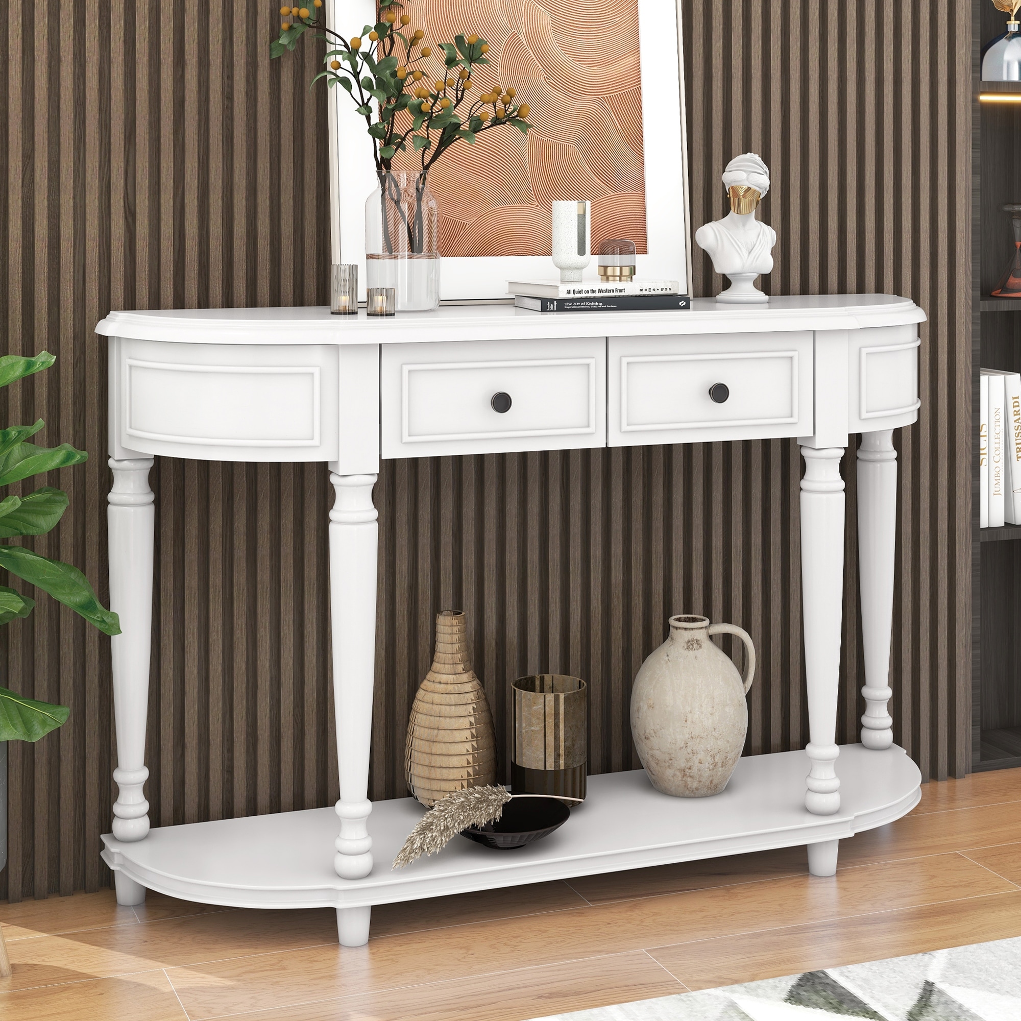 Semi Circle Curved Design Console Table with Open Style Solid Wood