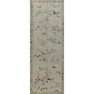 Vegetable Dye Art Deco Turkish Runner Rug Handmade Wool Carpet - 4'0" x 14'4"