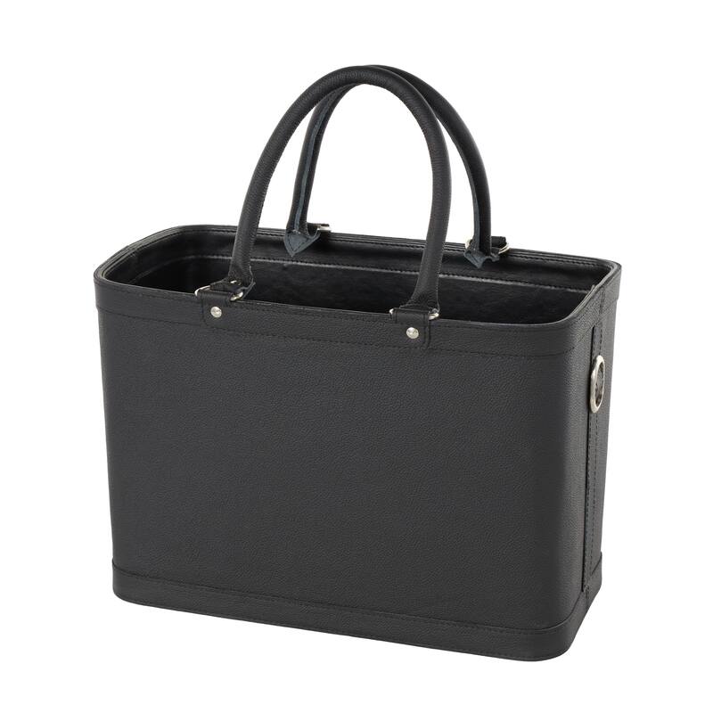 Leather Handmade Box Style Single Slot Magazine Holder with Arched Handles - Black - Roche River Decor