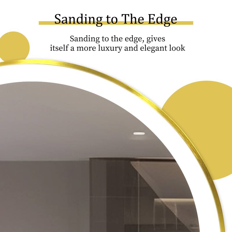 Gold Framed LED Wall Bathroom Vanity Mirror 3 Color Dimmable Anti Fog