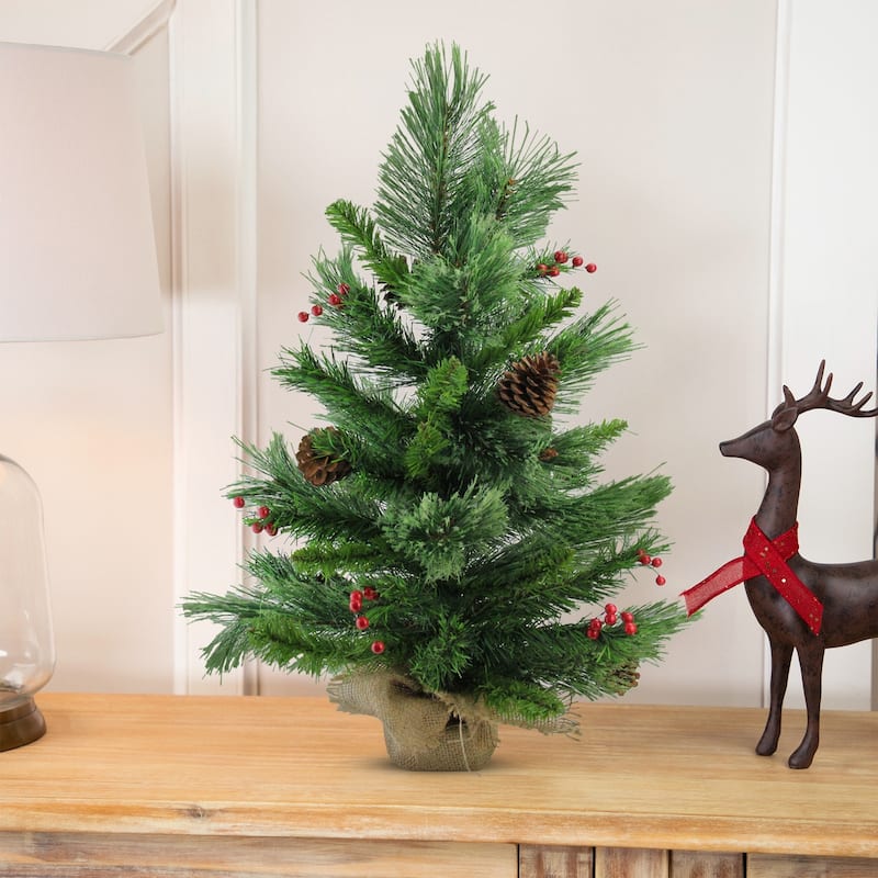 Mixed Cashmere Berry Pine Medium Artificial Christmas Tree - 24" - Unlit - 2 Foot