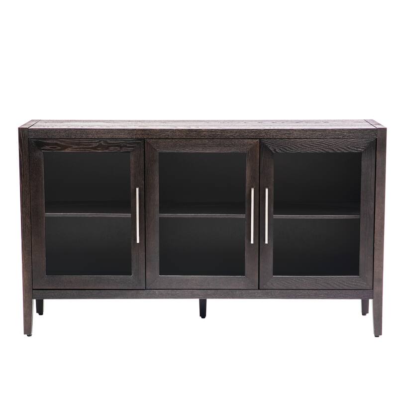 58" Accent Storage Cabinet with Adjustable Shelf, Buffet Sideboard Floor Cabinet with 3 Tempered Glass Doors for Living Room