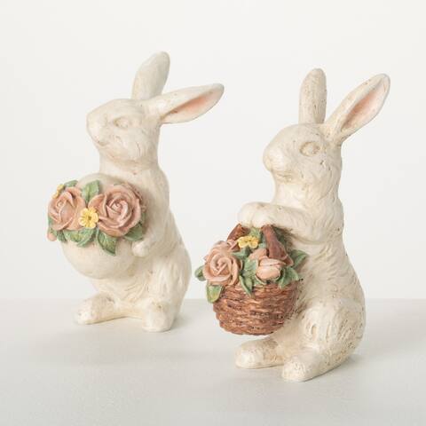 Sullivans 6.75 in. and 7.25 in. Standing Bunny Figurine Pair - Set of 2; White