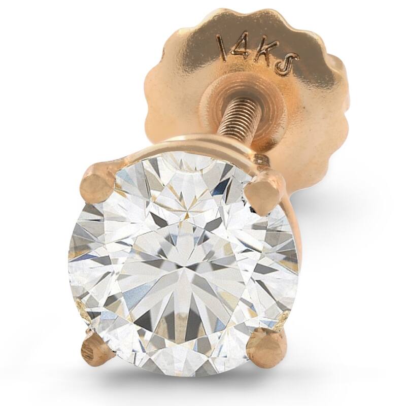 1 ct Single Natural Round Brilliant Cut Diamond Stud Screw Back Yellow Gold