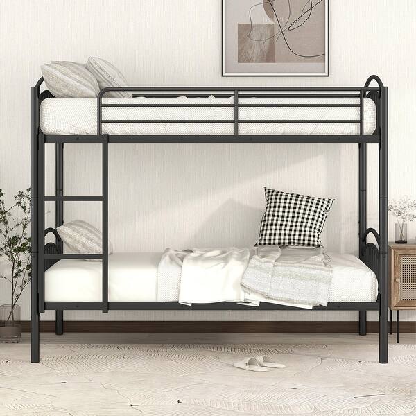 slide 2 of 28, Twin Bunk Bed wHeadboard, Ladder, Guardrail - Convertible into 2 Beds Black - Twin
