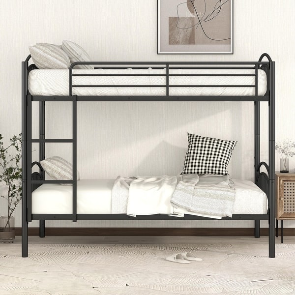 slide 2 of 9, Twin-Over-Twin Bunk Bed, Metal Bedframe, Can be Divided into Two Beds Black - Twin