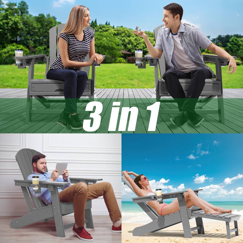 Outdoor Adirondack Chair Weather Resistant with Cup Holder/Ottoman