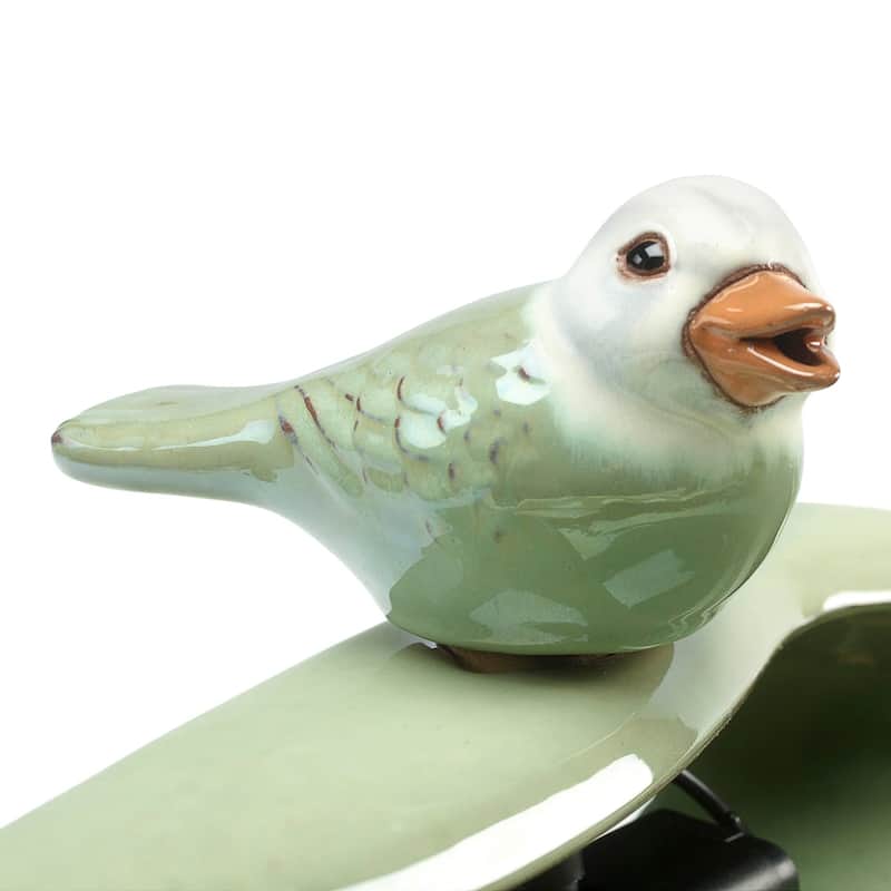 Ceramic Bird Solar Fountain- Light Green