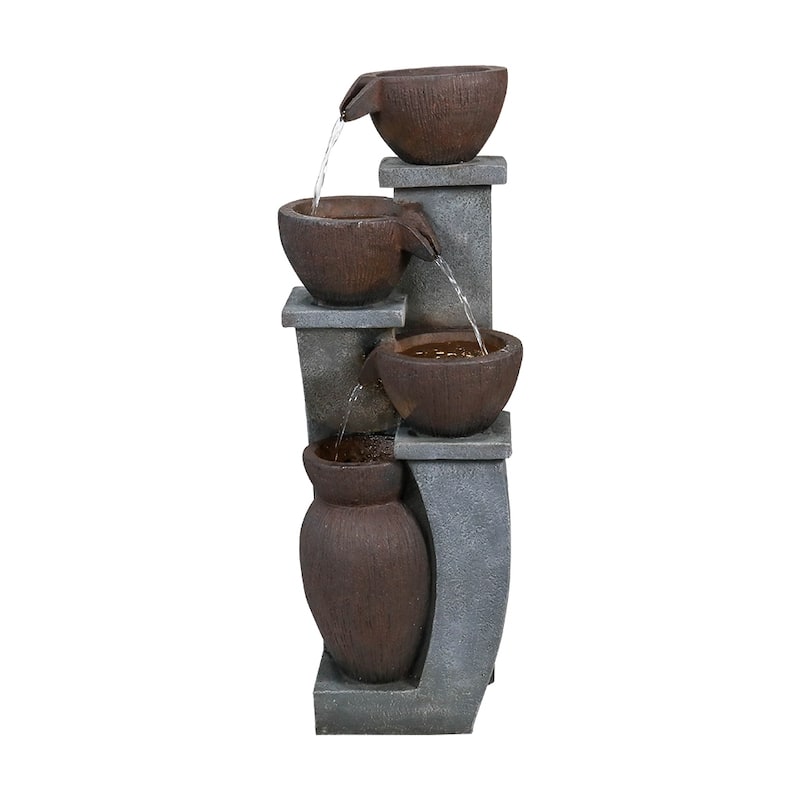 32.8''H 4-Tier Bowl Outdoor Water Fountains with LED Lights