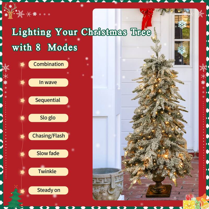 Pre-lit Christmas Artificial Tree 4-Piece Set, Garland, Wreath and Set of 2 Entrance Trees, X-mas with LED Lights, PVC
