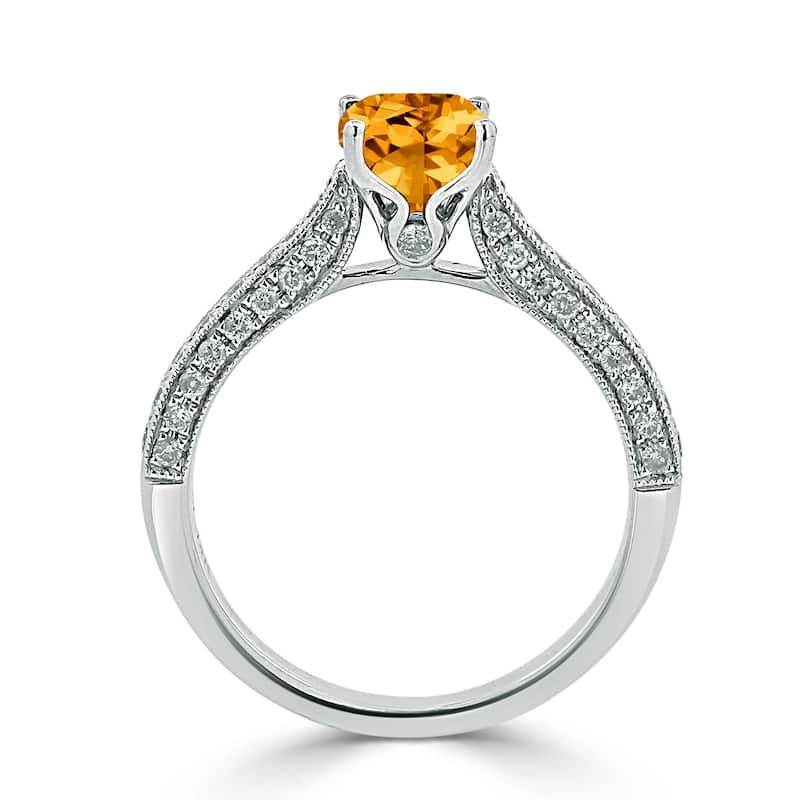 Auriya 1ct Unique Cushion-cut Citrine and Diamond Engagement Ring 3/8cttw 14k Gold
