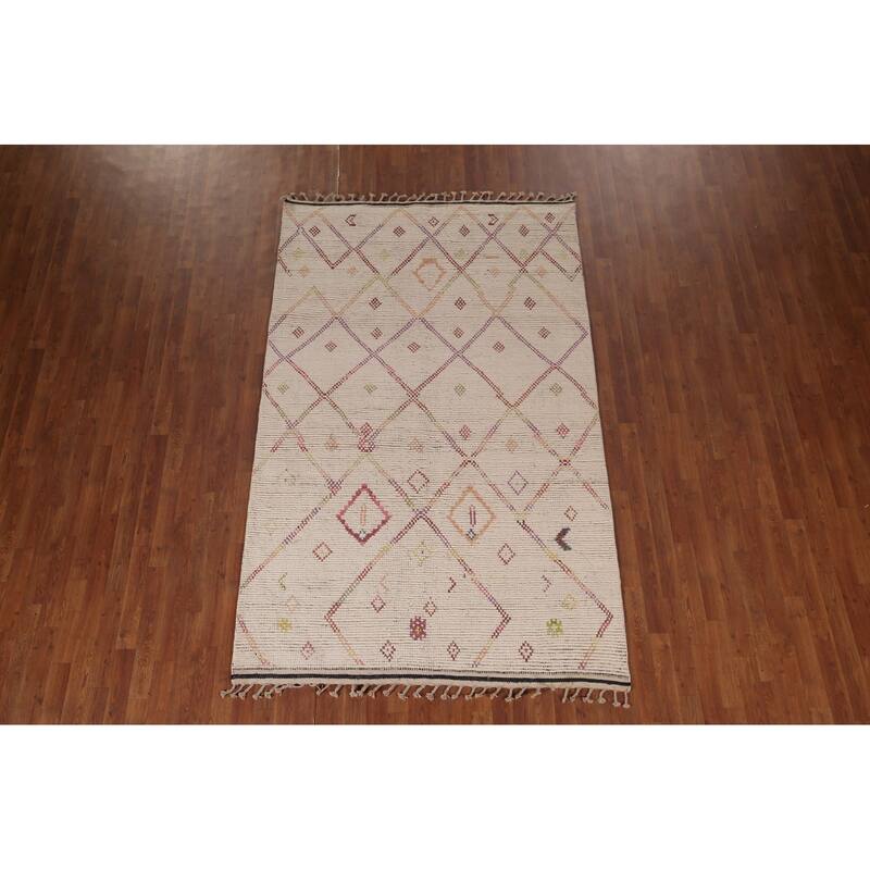 Trellis Moroccan Oriental Area Rug Hand-Knotted Wool Carpet - 5'4"x 8'7"