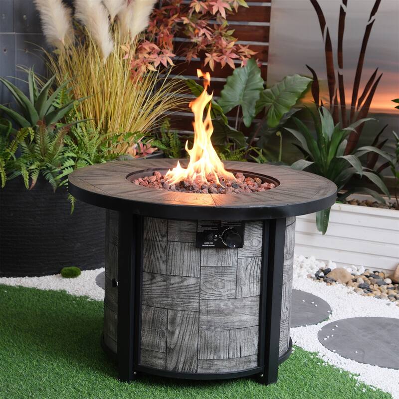 36 in. W x 36 in. D x 25 in. H Round Propane Gas Burning Outdoor Fire Pit in Wood