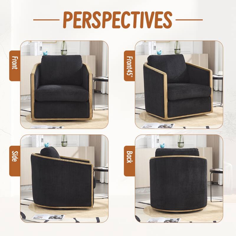 Corduroy Barrel Chair, Comfortable Living Room Accent Sofa Chair, 360 Degree Swivel Side Club Chair Leisure Arm Chair