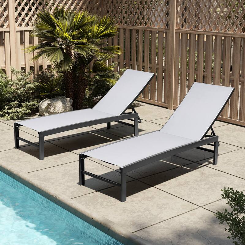 VredHom Outdoor Aluminum Adjustable Chaise Lounge Chairs (Set of 2) - 60.4 in L * 24.6 in W * 16.1/40.8 in H