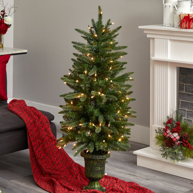 4' Pre-Lit Artificial Christmas Tree with Urn, Clear Lights - 4 Foot