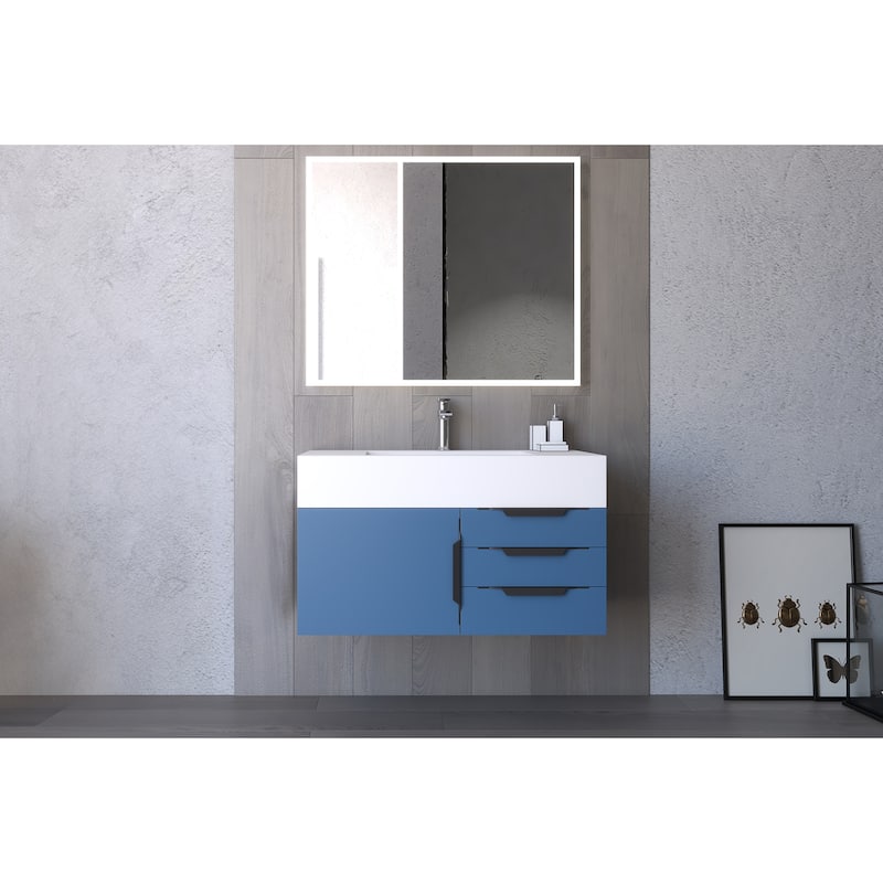 Nile 36-Inch Wall Mounted Bathroom Vanity Set w/ White Top