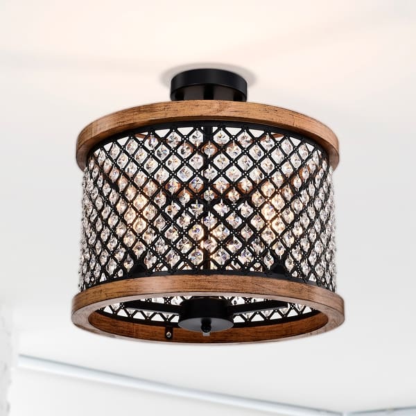 slide 2 of 19, Denica 16 Inch Crystal Shade Semi Flush Mount 3-Light