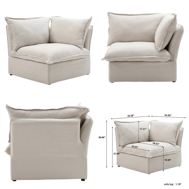 L-shape Linen Sofa Modern Upholstered Sectional Sofa with Ottoman