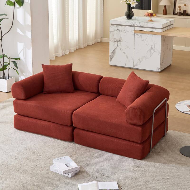 Modular Couch Sofa Bed, Convertible Design with Removable Armrests,Folding Mattress Couch for Small Spaces ,No Assembly