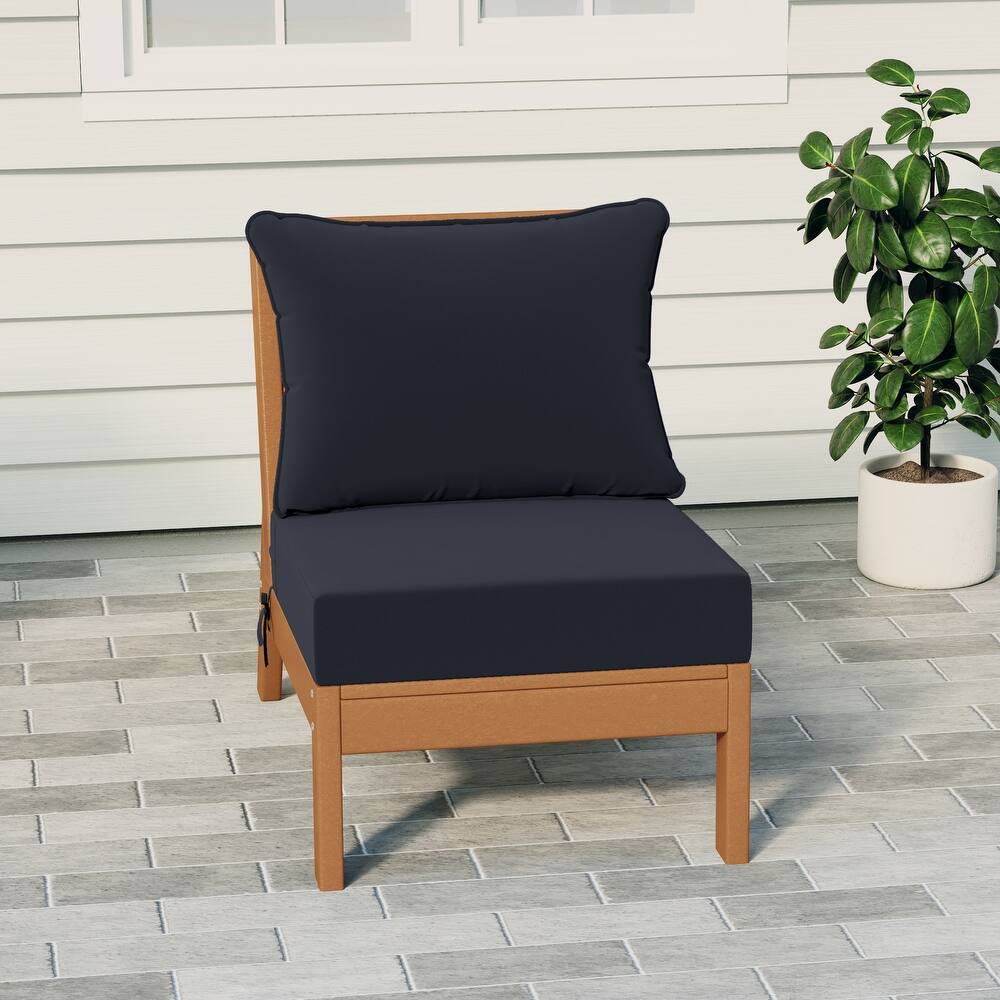 Birchwood All Weather HDPE Outdoor Patio Deep Seating Teak Armless Chair With Cushions (1-Piece)