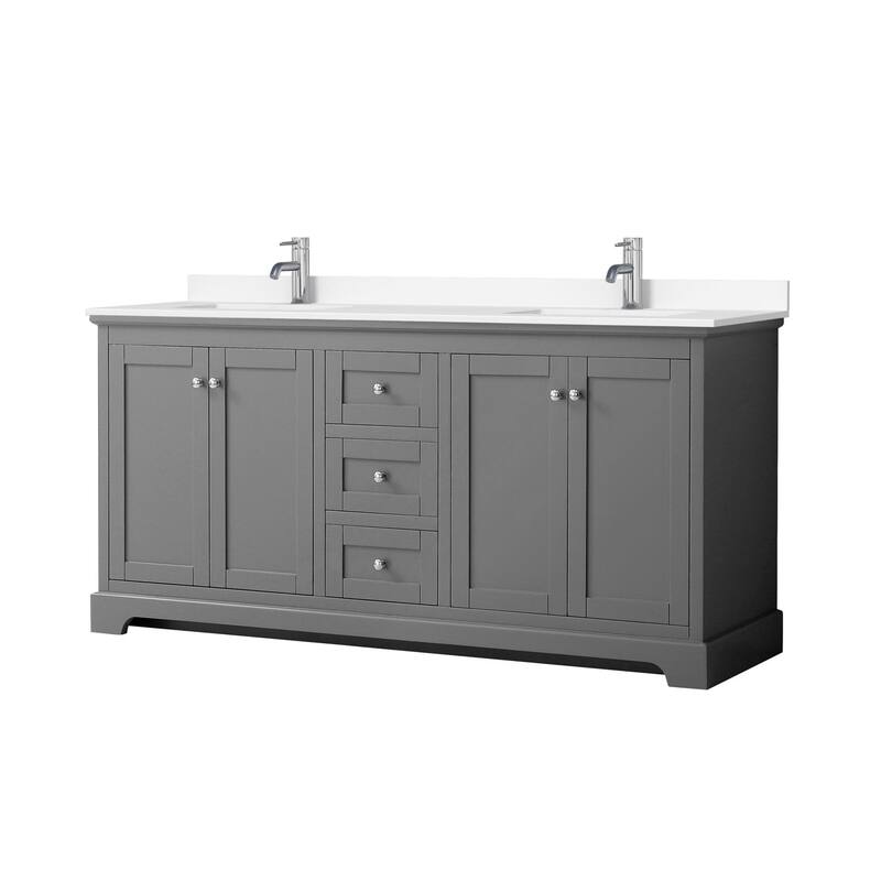 Wyndham Collection Avery 72" Free Standing Double Basin Vanity Set - Dark Gray / White Cultured Marble Top / Polished