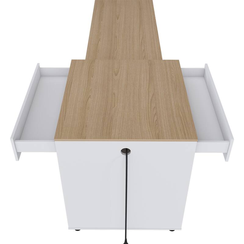 80" Expandable Kitchen Island with Dining Table, Mobile Storage Cart with Cabinet