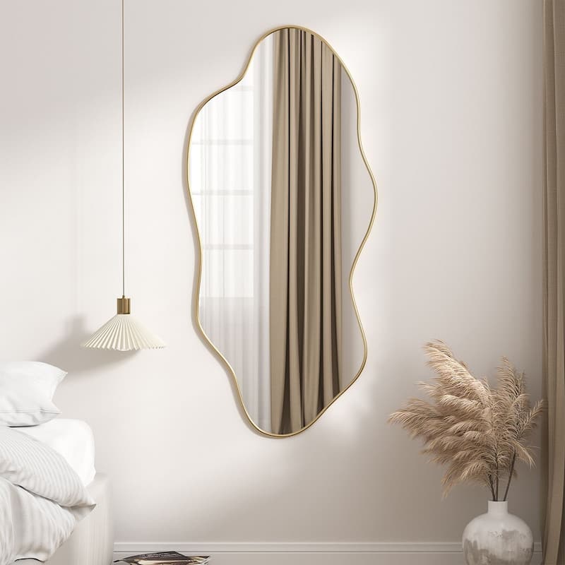 Anmytek Modern Gold Irregular Asymmetrical Decorative Wall Mirror