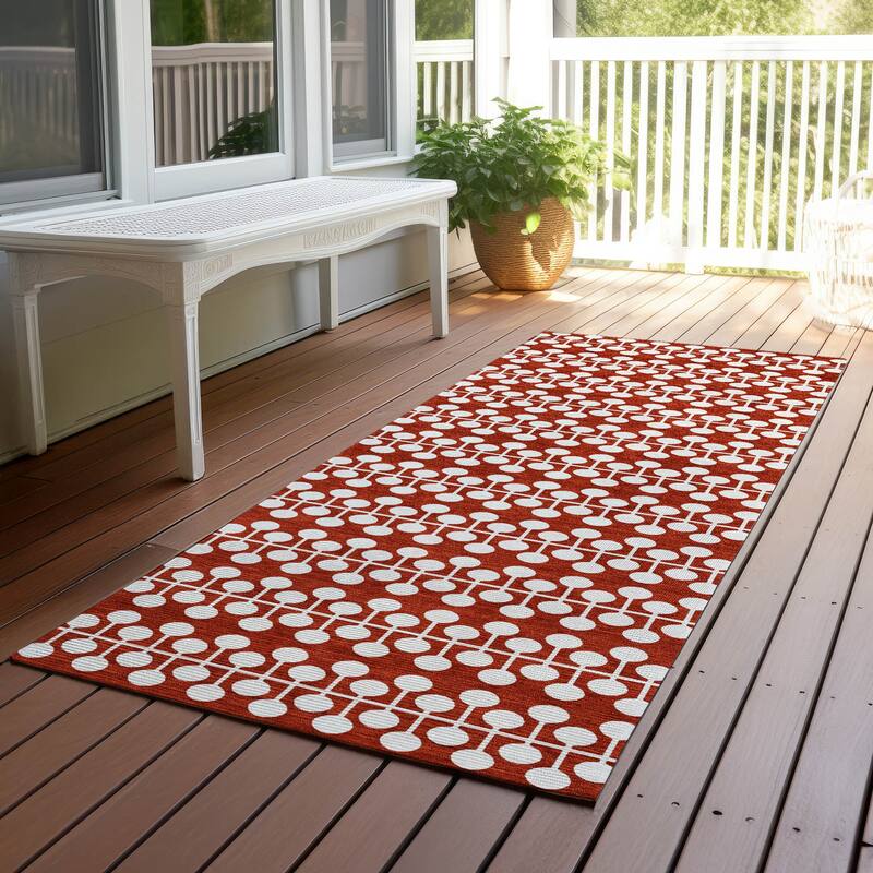 Machine Washable Indoor/ Outdoor Modern Ailey Chantille Rug - Red - 2'3" x 7'6"