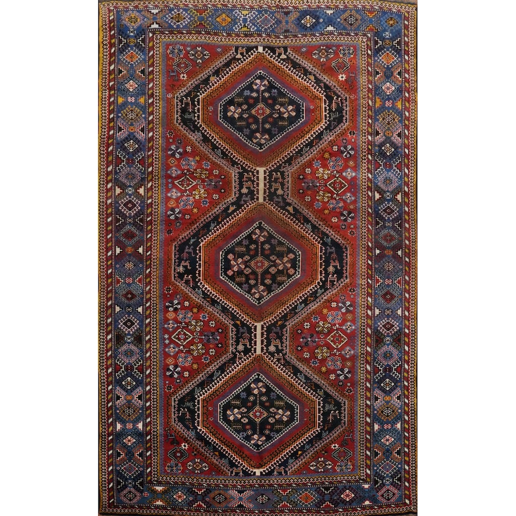 Hand Knotted Oriental 100% Wool Carpet Traditional Tribal Navy Blue & Blues Yalameh Area Rug - 10' 8'' X 7' 6''