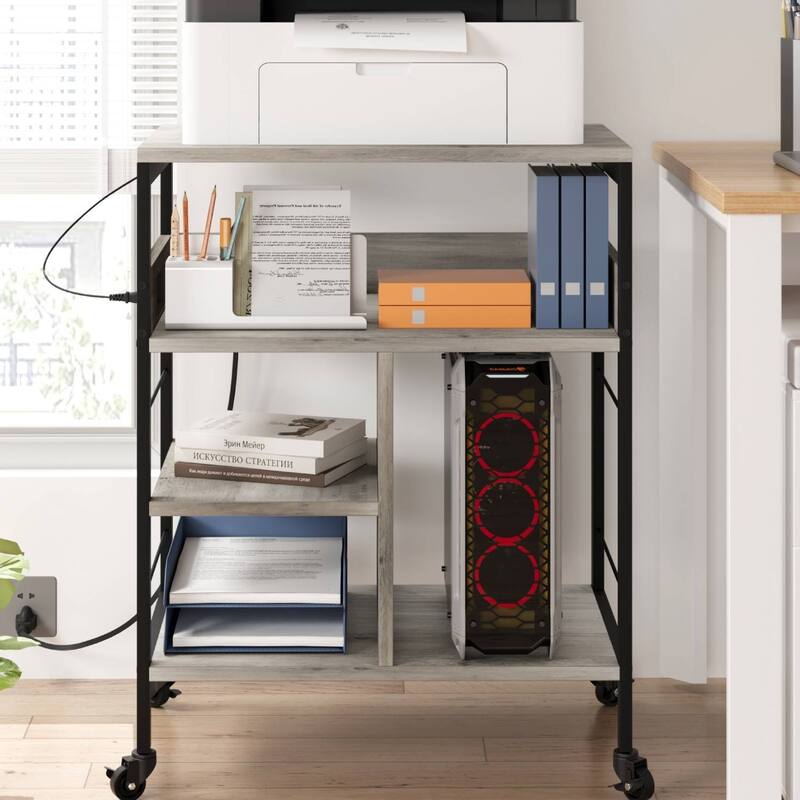 4 Tier Printer Stand with Power Outlet and Wheels