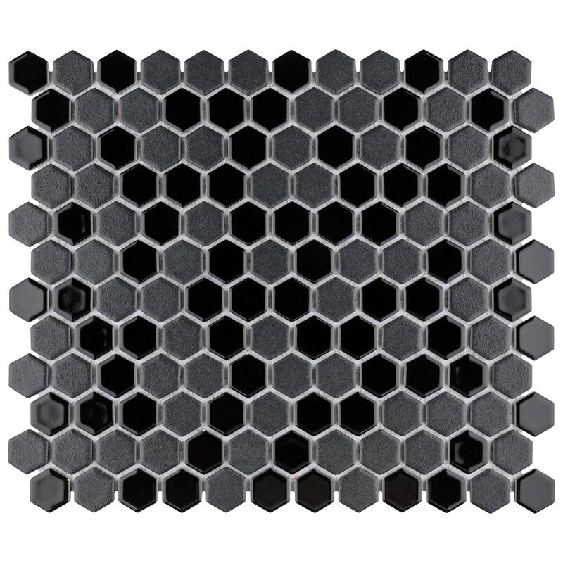 Merola Tile Citi Hex Black 10-1/4" x 11-7/8" Porcelain Mosaic Floor and Wall Tile