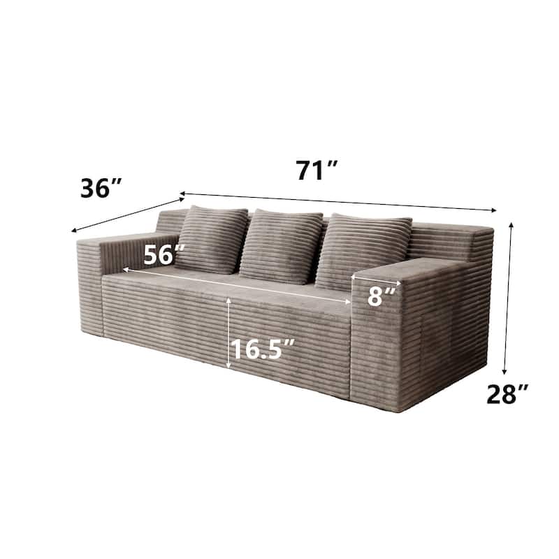 71" Corduroy Fabric 3-Seater Sectional Sofa, No Assembly Required