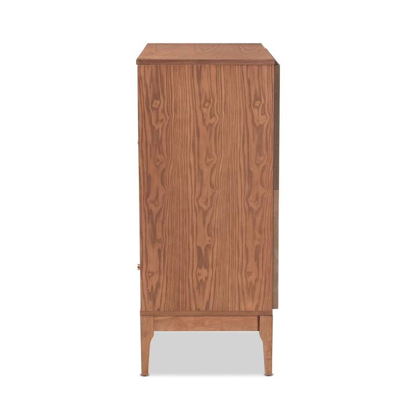 Ramiel Mid-Century Modern Ash Walnut Finished Wood and Rattan 1-Drawer Sideboard