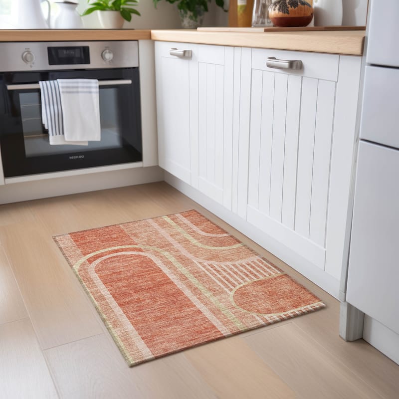 Machine Washable Indoor/ Outdoor Chantille Mid Century Modern Rug - Salmon - 1'8" x 2'6"
