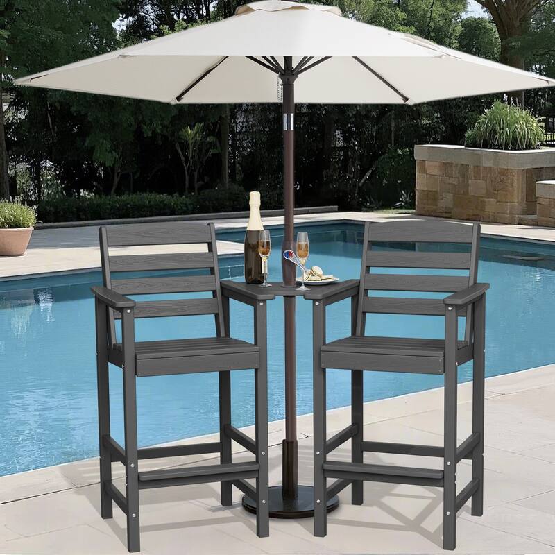HDPE 2-Piece High Bar Stool Set with Umbrella-Compatible Connecting Panel