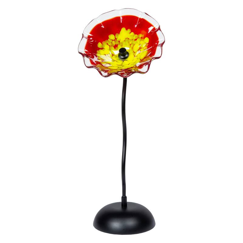 Fiore Bloom 23 IN Tall Red Flower Art Glass Sculpture with Metal Stand