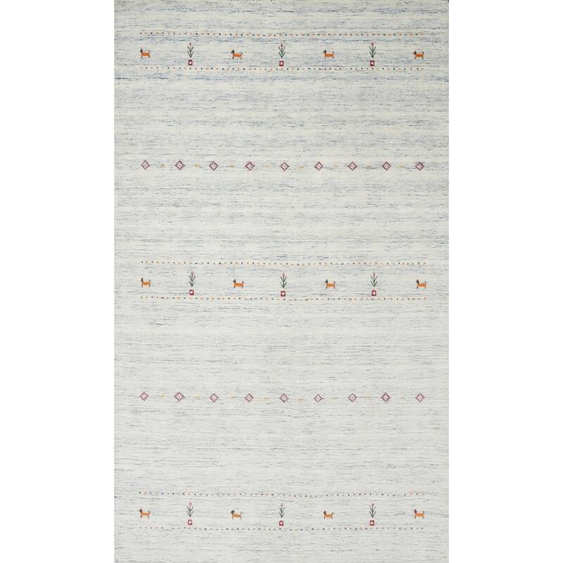 Hand Knotted Oriental 100% Wool Carpet Tribal Animal Pictorial Beige & Ivories Gabbeh Area Rug - 7' 9'' X 4' 11''